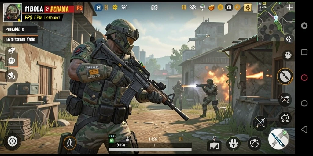 Tampilan gameplay seru dalam pertempuran FPS yang menegangkan.