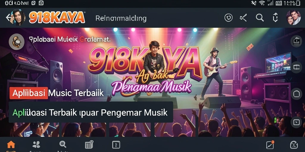 Tampak antarmuka aplikasi 918KAYA dengan fitur lirik dan playlist.