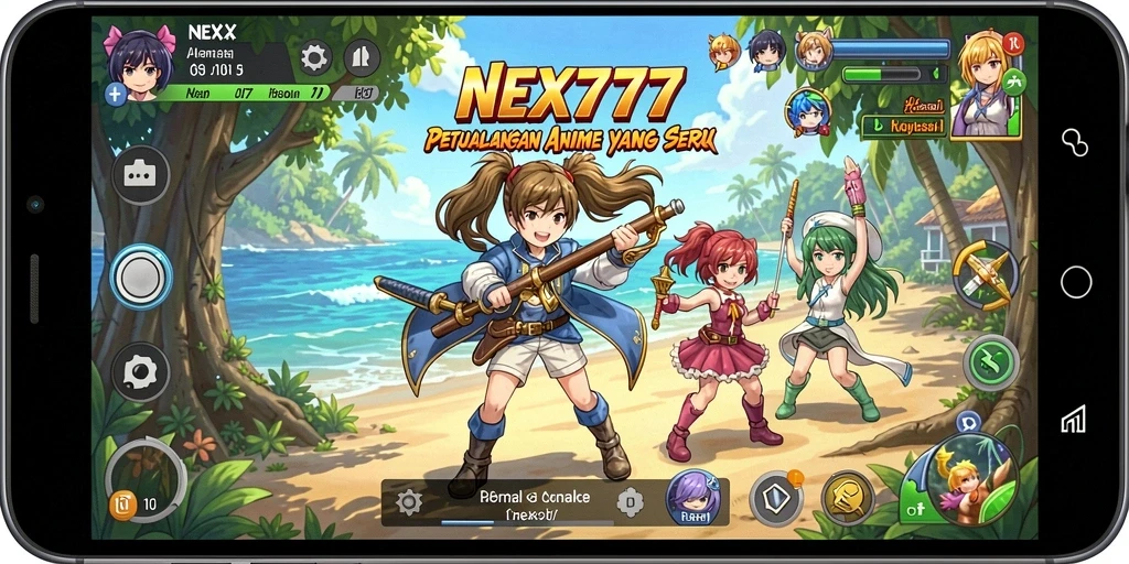 Tangkapan layar NEX777 menampilkan karakter anime dalam aksi petualangan yang mendebarkan.