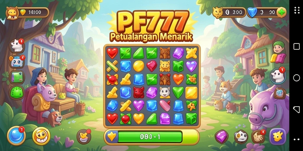 Screenshot dari gameplay PF777 yang menampilkan keseruan permainan Match-3.