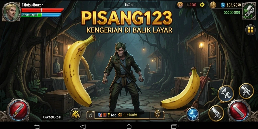 Tampilan gameplay menegangkan PISANG123 dengan suasana horor.