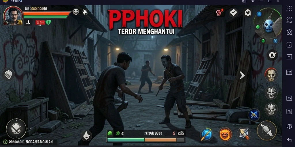 Tampilan gameplay mendebarkan di PPHOKI dengan atmosfer gelap dan menyeramkan.