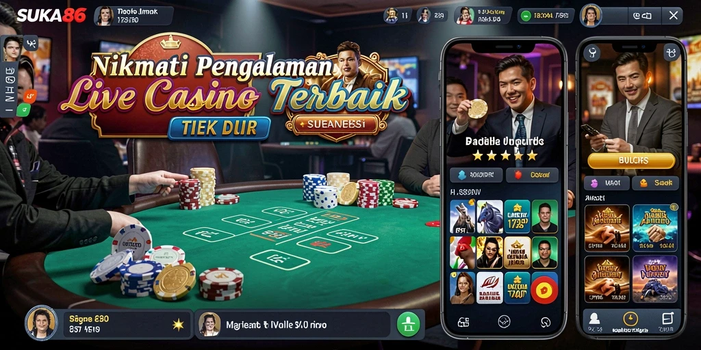 Tangkapan layar gameplay SUKA86 yang menampilkan dealer langsung dan suasana kasino.