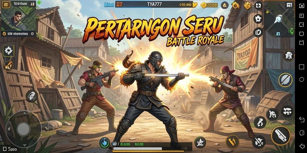 Screenshot dari gameplay TYA777 yang penuh aksi Battle Royale.
