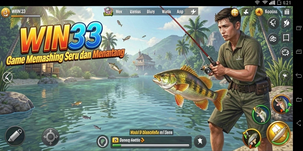 Screenshot gameplay WIN33 menampilkan pemancing yang sedang beraksi.