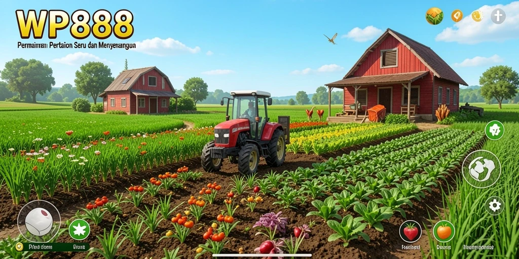 Screenshot gameplay WP888 menunjukkan aktivitas pertanian yang mengasyikkan.